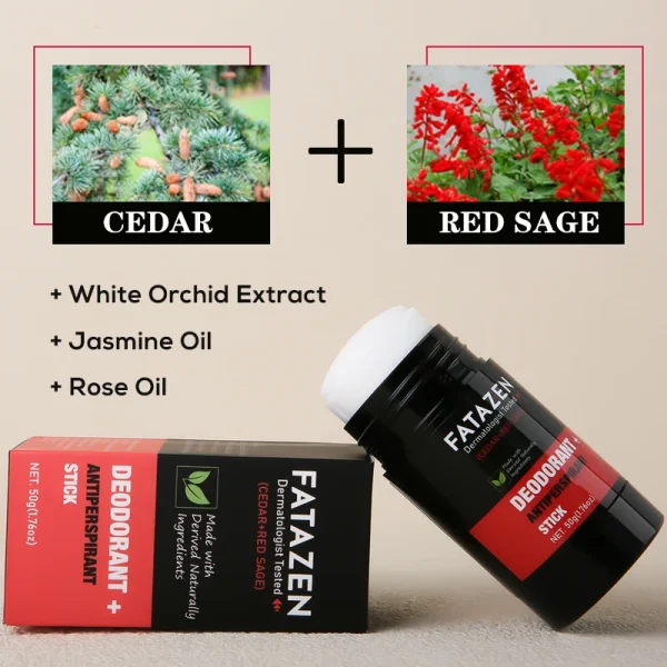 FATAZEN Dermatologist Tested Deodorant Anti-odorant Stick Natural Cedar Red Sage Fragrance Sweat Odor Balm Deodorant Stick - Image 3