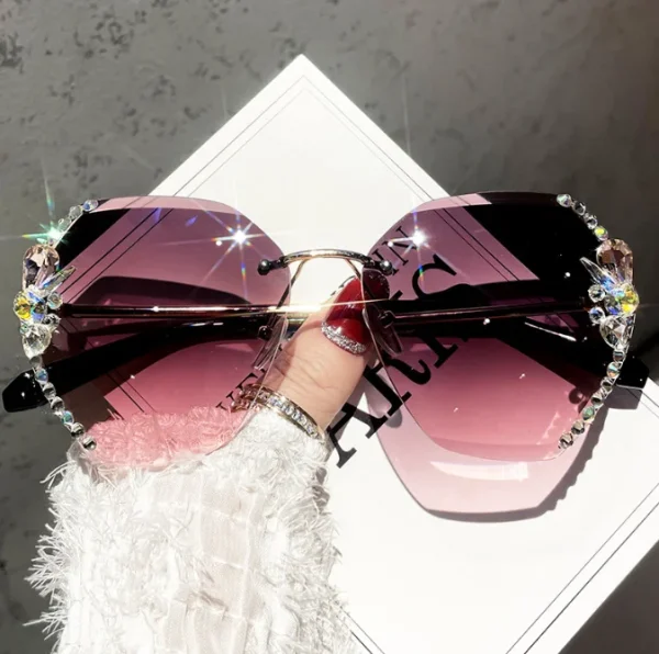 Women Rimless Diamond Sunglasses Oversized Rimless Diamond Cutting Gradient Lens UV Protection Sunglasses - Image 5
