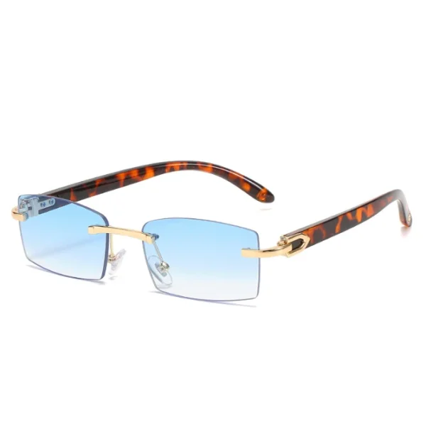 Vintage Rectangle Rimless Sun Glasses With Metal Wood Print Frame Women Sunglasses Slim Sunglass Lentes De Sol Hombre - Image 3
