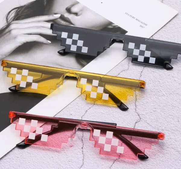 2022 NEW Mosaic Sunglasses Trick Toy Thug Life Glasses Deal With It Glasses Pixel Black Mosaic Sunglasses Cool Jokes Funny Toys