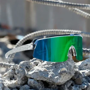 LMA Custom Brand Shades Sports Eyewear ANSI Z87+ Green Mirror Crystal Frame One-Piece Lens UV400 High Quality Safety Sunglasses