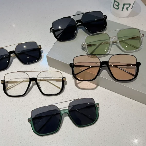 Fashion Vintage Big Square Sunglasses Half Metal Frame UV400 Sun Shades Women Men Trendy Design Sun Glasses Eyewear - Image 4