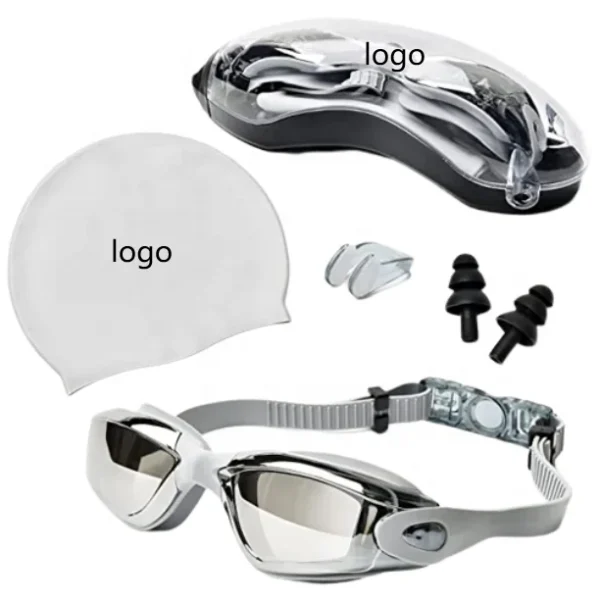 Custom logo Cap Nose Clip Earplug Packages Goggles for Swim No Leaking Adult UV Protection Triathlon Anti Fog Swimming Glasses