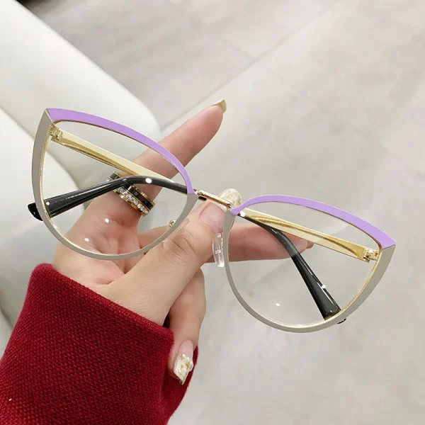 9025 Fashion Blue Light Blocking Glasses Designer Cat Eye Glasses Optical Frame Metal Eyeglasses Frame Women - Image 2