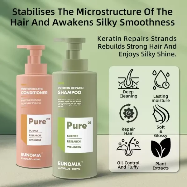 Native Eunomia Pure Hair Shampoo and Conditioner Set Support Oem Odm Smoother Protein Keratin Shampoo 800ml - Image 2