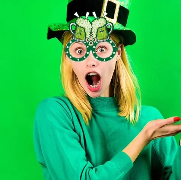 Irish Paper Eyeglasses Frames Green Shamrock Irish Lucky Leprechaun Hat Eyewear Funny Party Eyeglasses for Adults - Image 2