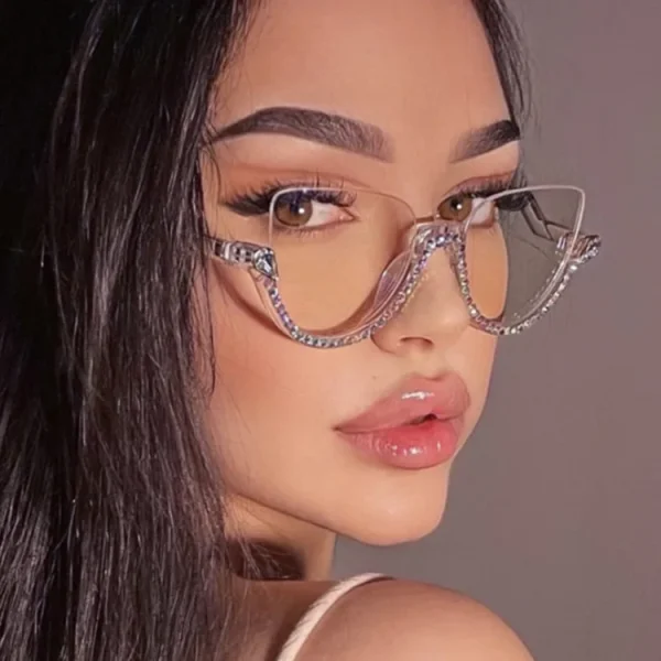 4357 Half Frame Retro Cat Eye Anti Blue Light Glasses Women Fashion Rhinestone Trendy Luxury Design Optical Eyeglass - Image 2