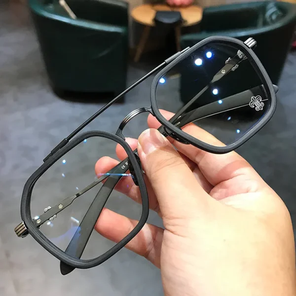 2311 Double Bridge Mens Glasses Retro Oversized Eyeglasses Luxury Custom Square Eye Glasses Black Metal Trendy Optical Eyewear - Image 2