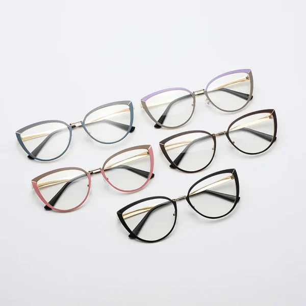 9025 Fashion Blue Light Blocking Glasses Designer Cat Eye Glasses Optical Frame Metal Eyeglasses Frame Women - Image 6