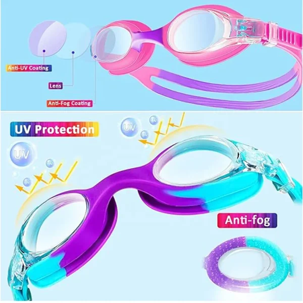 Kids Swimming Goggles, Toddler Swim Goggles No Leaking Anti Fog UV Protection for Boys Girls 3-12 Years Old - Image 2