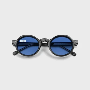 LMA 8207 Retro Small Round Brand Shades Custom Logo UV400 Fashion Men Women Blue Lens CP Personality Metal Sunglasses