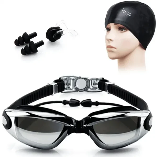 Wholesale Swimming Cap With Goggles Set Anti-Fog Glasses With Earplugs Nose Clip Silicone Swim Glasses Gafas De Piscina