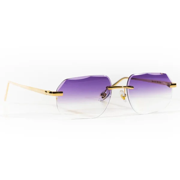 LMA 21593 Hot Selling High Quality Metal Men Shades UV400 Gradient Purple Lens Diamond Cut Designer Rimless Polygon Sunglasses - Image 2