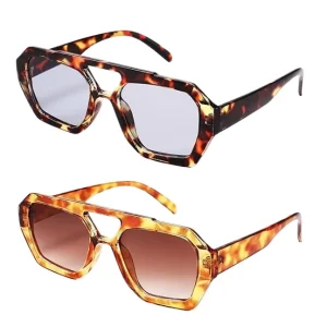 Retro Double Bridges Square Sunglasses Big Frame Shades Custom Logo Eyewear Fashion Women Sunglasses 2024