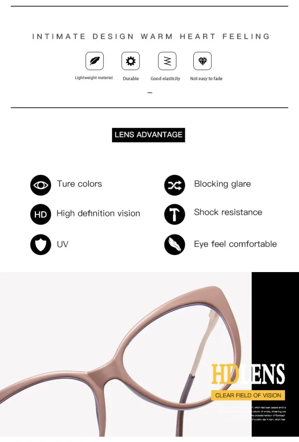 5018 AC Lens TR90 Metal Frame Eyeglasses Spring Leg Flat Light Mirror Retro Cat-eye Fashionable Anti-blue Light Glasses - Image 5