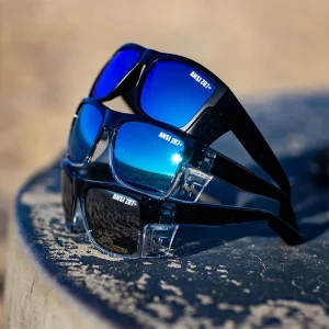 LMA Top Selling Sports ANSI Z87+ High Quality Custom Shades Removable Shield Frame Square Mirror Blue Lens Safety Sunglasses