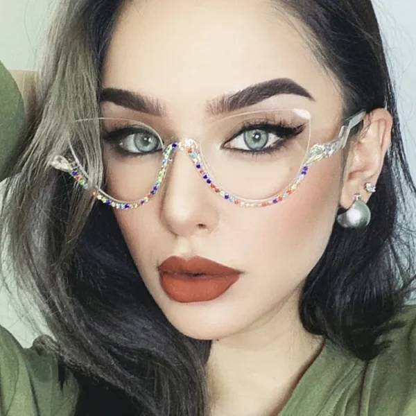 4357 Half Frame Retro Cat Eye Anti Blue Light Glasses Women Fashion Rhinestone Trendy Luxury Design Optical Eyeglass - Image 3