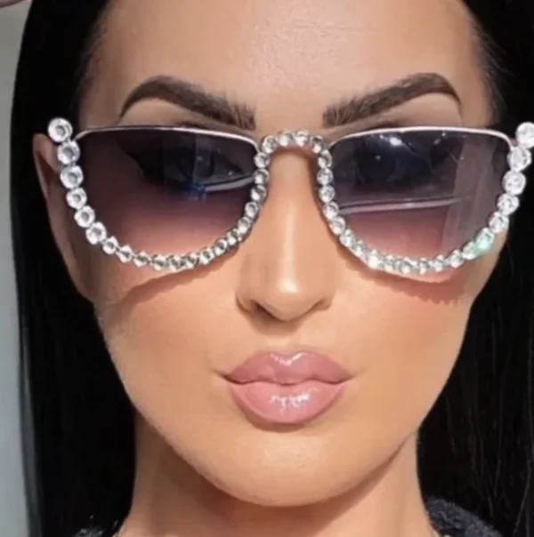 Diamond-studded Sunglasses Fashion Half-frame Ladies Trendy Sun Glasses Fashion Design Seimi-Rimless Eyewear UV400 - Image 2