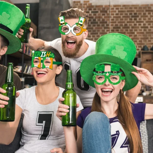 Irish Paper Eyeglasses Frames Green Shamrock Irish Lucky Leprechaun Hat Eyewear Funny Party Eyeglasses for Adults - Image 4
