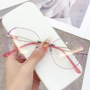 3303 Diamond Cut Edge Anti Blue Light Reading Glasses Ladies Reading Glasses Flash Powder Rimless Reading Glasses