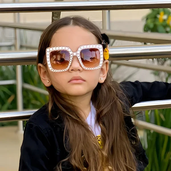 Large Jeweled Sunglasses for Children Crystal Bling Studded Oversized Square Frame Kids Shades Sunglasses - Image 2