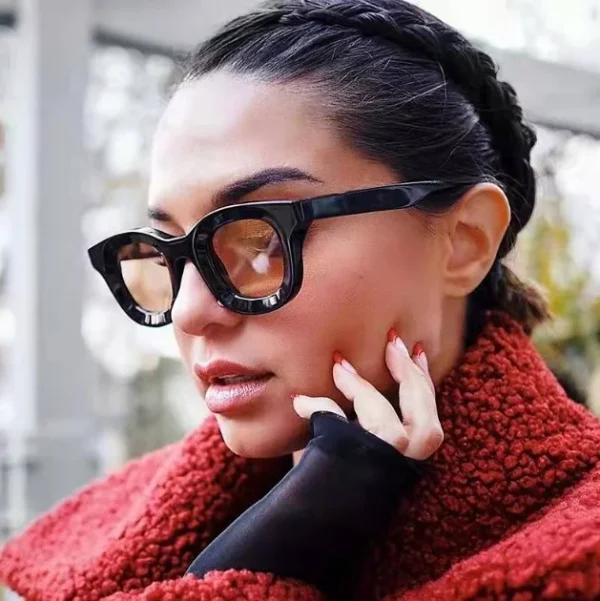 Retro Rectangle Sunglasses High Fashion Glasses Thick Frame Fashion Sunglasses Funky Polarized Shades Lentes De Sol Para Mujer - Image 4