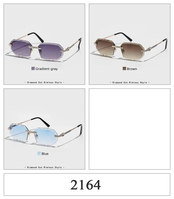 LMA 2164 Luxury Metal Women Eyewear UV400 Gradient Blue Lens Diamond Cut Designer Rimless High Quality Man Sunglasses - Image 6