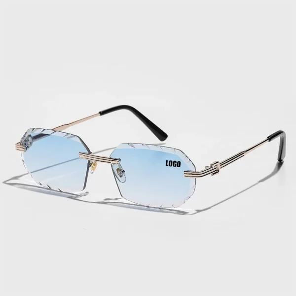 LMA 2164 Luxury Metal Women Eyewear UV400 Gradient Blue Lens Diamond Cut Designer Rimless High Quality Man Sunglasses - Image 2