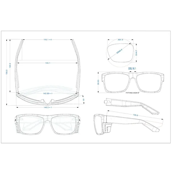 LMA Top Selling Sports ANSI Z87+ High Quality Custom Shades Removable Shield Frame Square Mirror Blue Lens Safety Sunglasses - Image 6