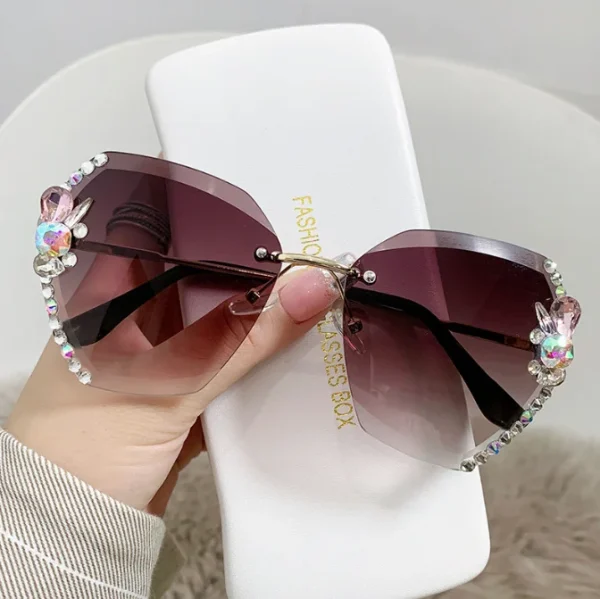 Women Rimless Diamond Sunglasses Oversized Rimless Diamond Cutting Gradient Lens UV Protection Sunglasses - Image 6