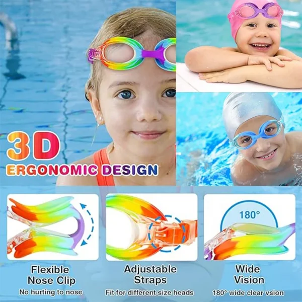 Kids Swimming Goggles, Toddler Swim Goggles No Leaking Anti Fog UV Protection for Boys Girls 3-12 Years Old - Image 4