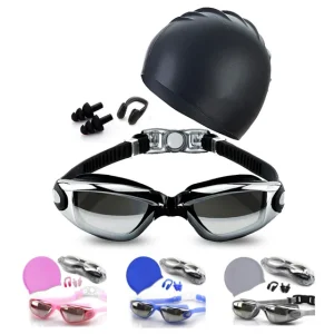 Anti Fog Swimming Goggles With Earplug and Nose Clip Triathlon Swimming Caps and Goggles for Adult No Leaking