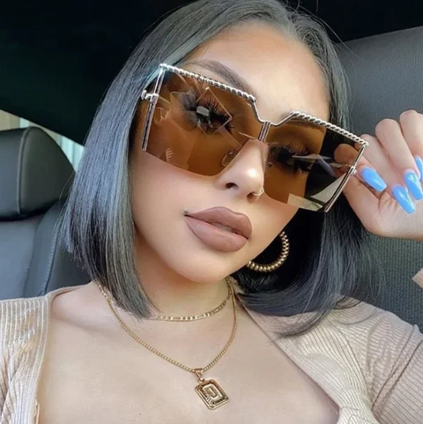 Oversized Square Sunglasses Women Men Vintage Metal Frame Sun Glasses  One Piece Rimless Eyewear Shades
