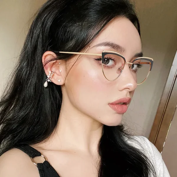 9036 Metal Frame Fashion Women's Blue Anti-Light Cat Eye Computer Ins Optical Glasses High Quality Women Custom - Image 3