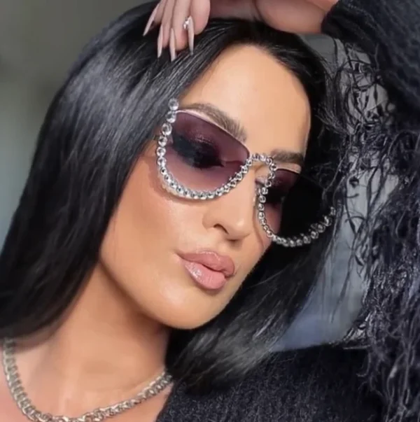 Diamond-studded Sunglasses Fashion Half-frame Ladies Trendy Sun Glasses Fashion Design Seimi-Rimless Eyewear UV400 - Image 3
