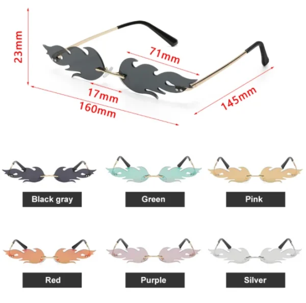 2022 Rimless Fire Flame Sunglasses Brand Designer Eyewear Unisex Fashion Cool Streetwear Wave UV400 Sun Glasses - Image 2