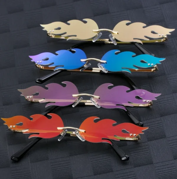 2022 Rimless Fire Flame Sunglasses Brand Designer Eyewear Unisex Fashion Cool Streetwear Wave UV400 Sun Glasses - Image 3