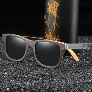 Square Bamboo Wood Polarized Sunglasses for Men Women Brown Wooden Frame Sun Glasses Custom Logo Outdoor Eyewear