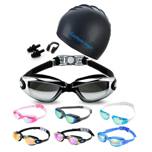Unisex No Leaking Anti Fog With Head Cap Swim Goggles Adult UV protection Swim Glasses Mirrored Swimming Goggles for Adults