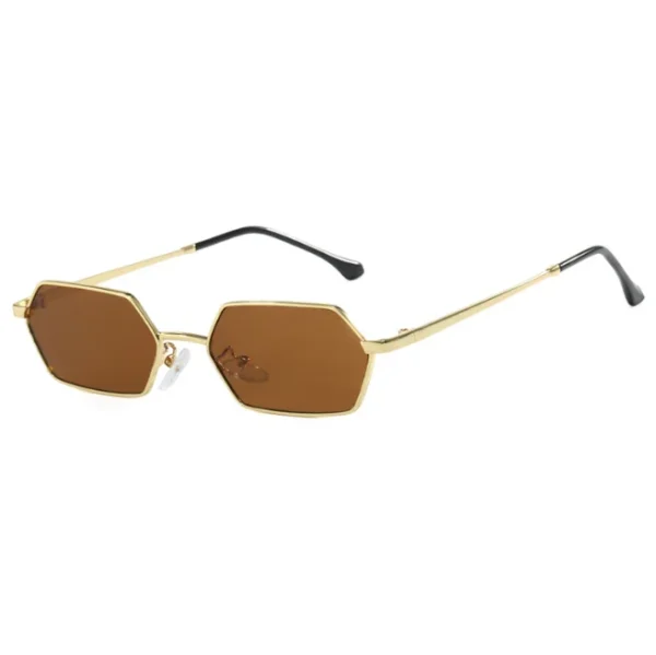 Fashion Narrow Irregular Women Men Sunglasses Polygon Brown Blue Lens Metal Frame Shades Male UV400 - Image 2