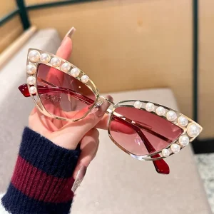 Cat Eye Y2K Sunglasses Women Fashion Metal Frame Sun Glasses Men Punk Outdoor Pearl Shades 2025