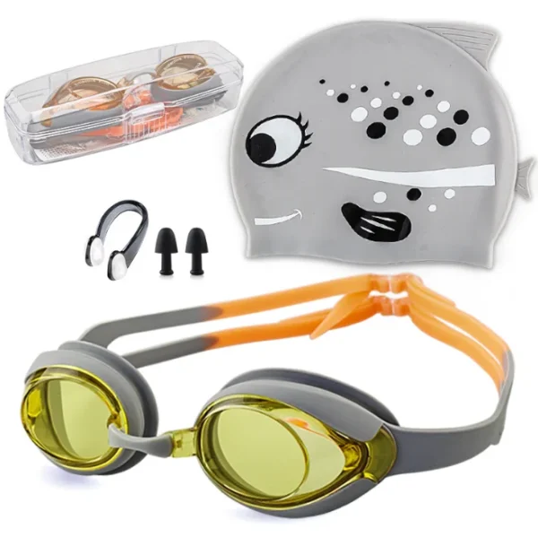 2025 China YIWU Wholesale Quality Children's Kids' Cartoon Training Swim Fish Cap and Goggles with Nose Clips Earplugs - Image 3