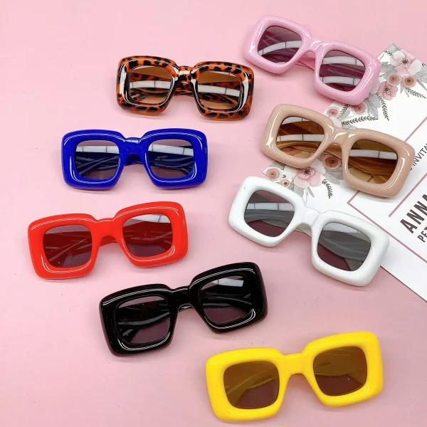 2023 Fashion Candy Color CatEye Y2K Sun Glasses for Kids Brand Design Thick Inflated Sunglasses Toddler Punk Hip Hop Shades - Image 2