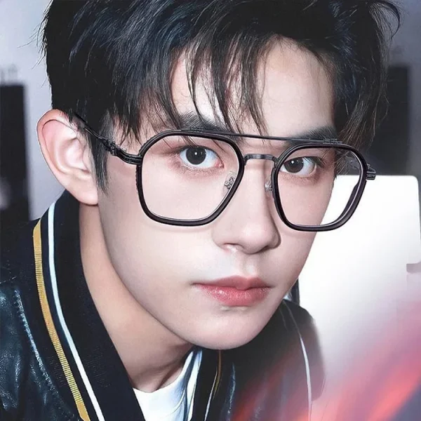 2311 Double Bridge Mens Glasses Retro Oversized Eyeglasses Luxury Custom Square Eye Glasses Black Metal Trendy Optical Eyewear - Image 3