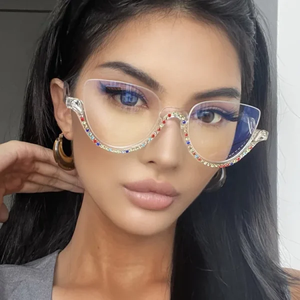 4357 Half Frame Retro Cat Eye Anti Blue Light Glasses Women Fashion Rhinestone Trendy Luxury Design Optical Eyeglass - Image 4