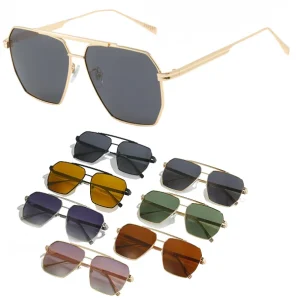 2023 New Retro Large Metal Frame Double Bridge Vintage Oversized Square Sunglasses Classic Polarized Shades for Women