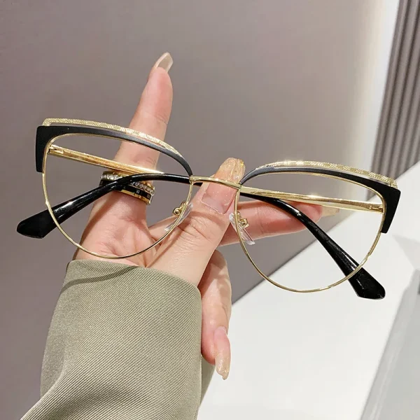 9036 Metal Frame Fashion Women's Blue Anti-Light Cat Eye Computer Ins Optical Glasses High Quality Women Custom