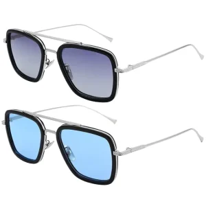 Vintage Square Sun Glasses Iron Man Fashion Sunglasses Pilot Lens Men and Women Double Bridge Sunglasses Lentes De Sol Hombre
