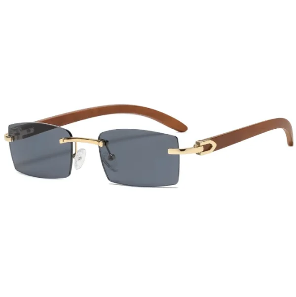 Vintage Rectangle Rimless Sun Glasses With Metal Wood Print Frame Women Sunglasses Slim Sunglass Lentes De Sol Hombre - Image 4