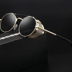 2022 Retro Steampunk Sunglasses Round Designer Steam Punk Metal Shields Luxury Sunglasses Men Women UV 400